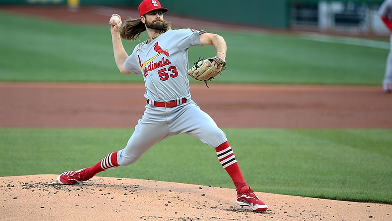 Apr 30, 2021; Pittsburgh, Pennsylvania, USA;  St. Louis Cardinals starting pitcher John Gant (53) delivers a pitch against the Pittsburgh Pirates during the first inning at PNC Park. Mandatory Credit: Charles LeClaire-USA TODAY Sports