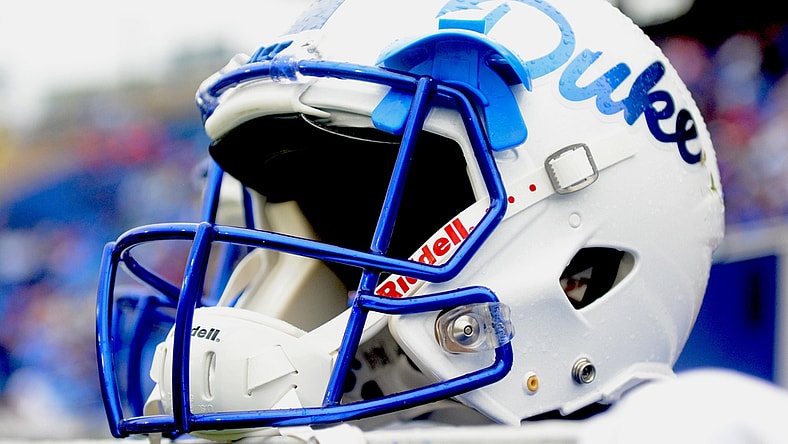 Oct 20, 2018; Durham, NC, USA; A Duke Blue Devils footballl helmet during the second half at Wallace Wade Stadium. The Cavaliers won 28-14. Mandatory Credit: Rob Kinnan-USA TODAY Sports