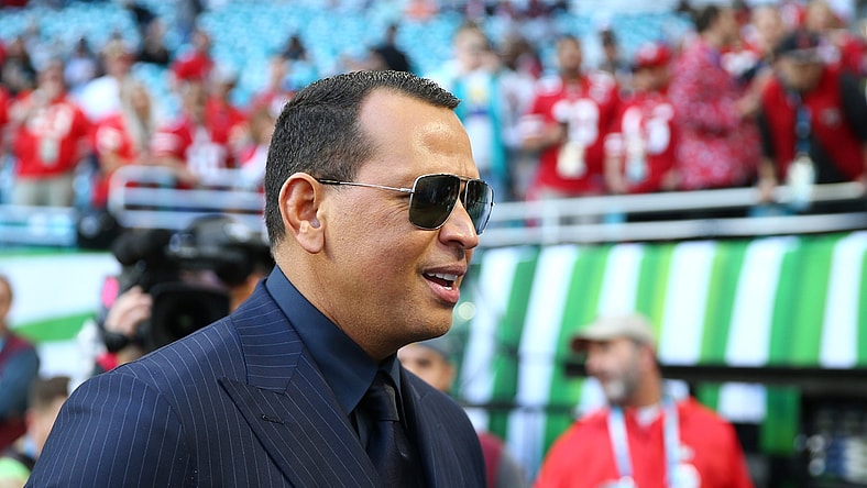 Feb 2, 2020; Miami Gardens, Florida, USA; Alex Rodriguez on the sidelines before Super Bowl LIV between the Kansas City Chiefs and San Francisco 49ers at Hard Rock Stadium. Mandatory Credit: Mark J. Rebilas-USA TODAY Sports