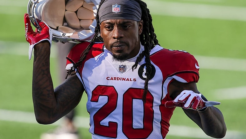 Nov 29, 2020; Foxborough, Massachusetts, USA; Arizona Cardinals cornerback Dre Kirkpatrick (20) against the New England Patriots at Gillette Stadium. Mandatory Credit: Paul Rutherford-USA TODAY Sports