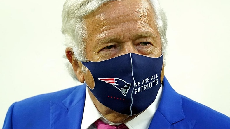 Dec 10, 2020; Inglewood, California, USA; New England Patriots owner Robert Kraft is seen prior to a game against the Los Angeles Rams at SoFi Stadium. Mandatory Credit: Kirby Lee-USA TODAY Sports