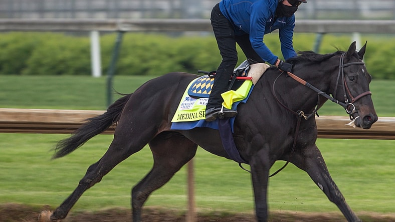 Medina Spirit, trained by Bob Baffert, gallops in the morning at Churchill Downs. April 25, 2021

Aj4t6803