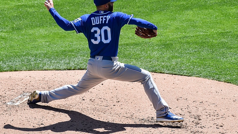 May 1, 2021; Minneapolis, Minnesota, USA; Kansas City Royals starting pitcher Danny Duffy (30) throws a pitch during the second inning against the Minnesota Twins at Target Field. Mandatory Credit: Jeffrey Becker-USA TODAY Sports