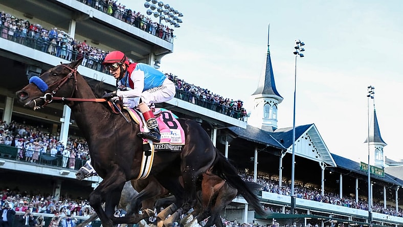 John Velazquez, aboard Medina Spirit, wins the Kentucky Derby.Derbyclevenger02
