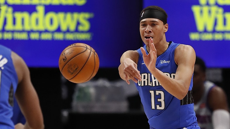 May 3, 2021; Detroit, Michigan, USA; Orlando Magic guard R.J. Hampton (13) passes the ball during the second quarter against the Detroit Pistons at Little Caesars Arena. Mandatory Credit: Raj Mehta-USA TODAY Sports