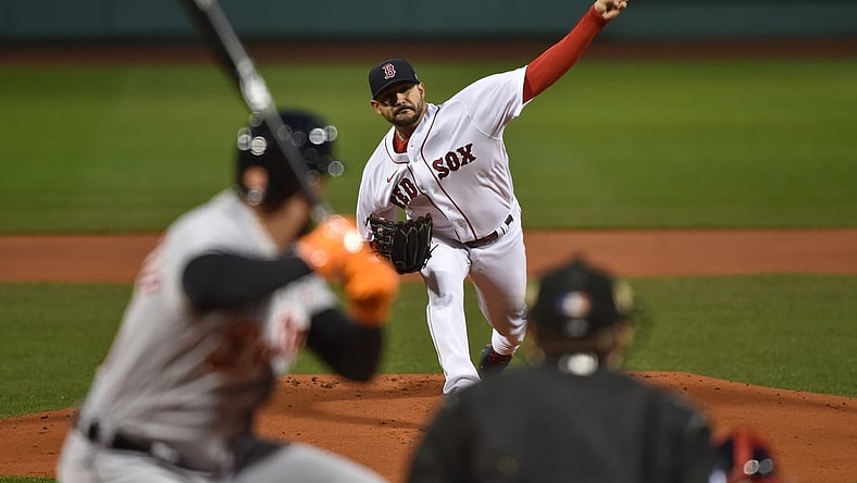 May 5, 2021; Boston, Massachusetts, USA;  Boston Red Sox starting pitcher Martin Perez (54) pitches during the first inning against the Detroit Tigers at Fenway Park. Mandatory Credit: Bob DeChiara-USA TODAY Sports