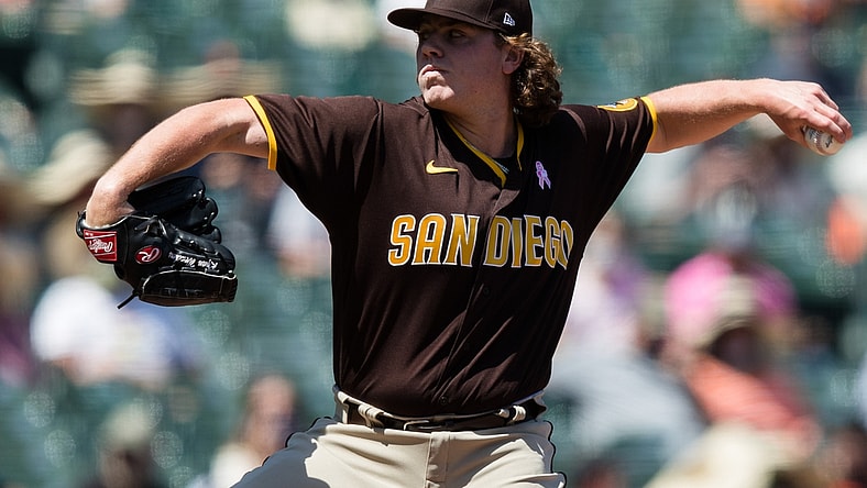 May 9, 2021; San Francisco, California, USA; San Diego Padres starting pitcher Ryan Weathers (40) pitches against the San Francisco Giants during the fourth inning at Oracle Park. Mandatory Credit: John Hefti-USA TODAY Sports
