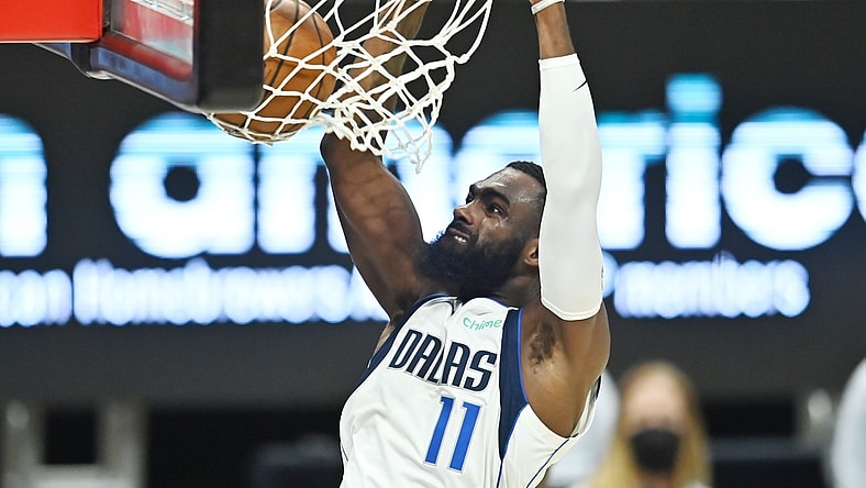 May 9, 2021; Cleveland, Ohio, USA; Dallas Mavericks forward Tim Hardaway Jr. (11) dunks during the third quarter against the Cleveland Cavaliers at Rocket Mortgage FieldHouse. Mandatory Credit: Ken Blaze-USA TODAY Sports