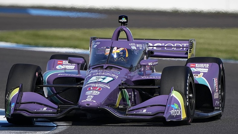 May 14, 2021; Indianapolis, IN, USA; Indy Series driver Romain Grosjean (51) during practice for the GMR Grand Prix at the Indianapolis Motor Speedway. Mandatory Credit: Mike Dinovo-USA TODAY Sports