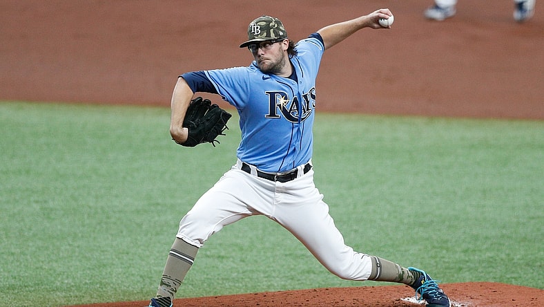 May 16, 2021; St. Petersburg, Florida, USA;  Tampa Bay Rays relief pitcher Josh Fleming (19) throws a pitch in the second inning against the New York Mets at Tropicana Field. Mandatory Credit: Nathan Ray Seebeck-USA TODAY Sports