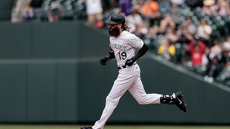 May 22, 2021; Denver, Colorado, USA; Colorado Rockies right fielder Charlie Blackmon (19) rounds the bases on a two run home run in the sixth inning against the Arizona Diamondbacks at Coors Field. Mandatory Credit: Isaiah J. Downing-USA TODAY Sports