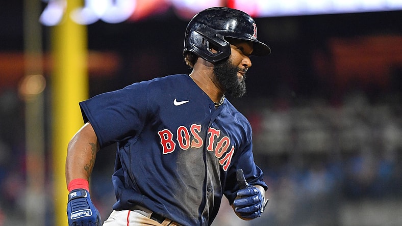 May 22, 2021; Philadelphia, Pennsylvania, USA; Boston Red Sox center fielder Danny Santana (22) runs past third base after hitting a solo home run against the Philadelphia Phillies during the sixth inning at Citizens Bank Park. Mandatory Credit: Eric Hartline-USA TODAY Sports
