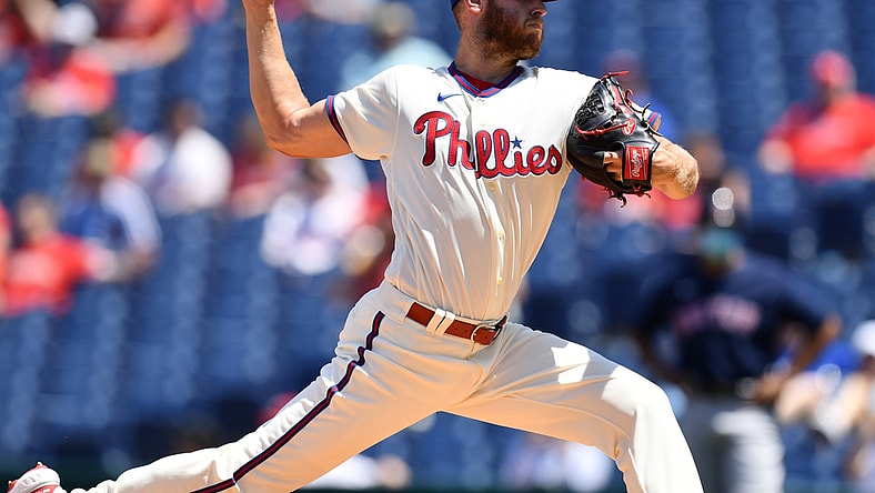 May 23, 2021; Philadelphia, Pennsylvania, USA;Philadelphia Phillies starting pitcher Zack Wheeler (45) throws a pitch in the first inning against the Boston Red Sox at Citizens Bank Park. Mandatory Credit: Kyle Ross-USA TODAY Sports
