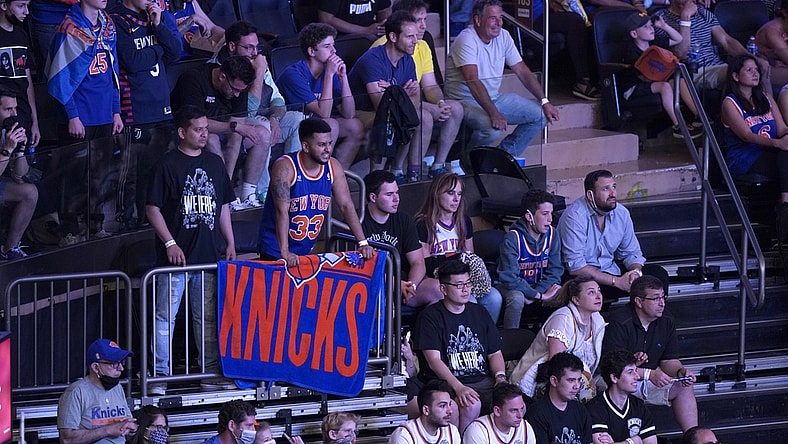 May 23, 2021; New York, New York, USA; Fans watch during the second half in game one in the first round of the 2021 NBA Playoffs between the Atlanta Hawks and the New York Knicks at Madison Square Garden. Mandatory Credit: Seth Wenig/Pool Photo-USA TODAY Sports