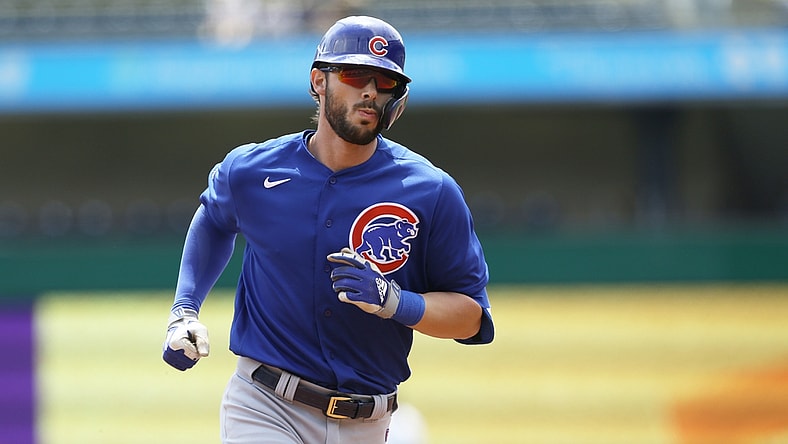 May 27, 2021; Pittsburgh, Pennsylvania, USA;  Chicago Cubs first baseman Kris Bryant (17) circles the bases on a solo home run against the Pittsburgh Pirates during the first inning at PNC Park. Mandatory Credit: Charles LeClaire-USA TODAY Sports