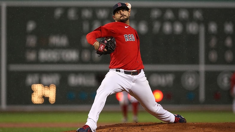 May 28, 2021; Boston, Massachusetts, USA; Boston Red Sox starting pitcher Martin Perez (54) throws a pitch during the third inning against the Miami Marlins at Fenway Park. Mandatory Credit: Paul Rutherford-USA TODAY Sports