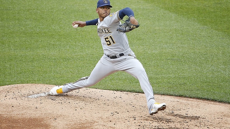 May 29, 2021; Washington, District of Columbia, USA; Milwaukee Brewers starting pitcher Freddy Peralta (51) throws the ball against the Washington Nationals during the first inning at Nationals Park. Mandatory Credit: Amber Searls-USA TODAY Sports