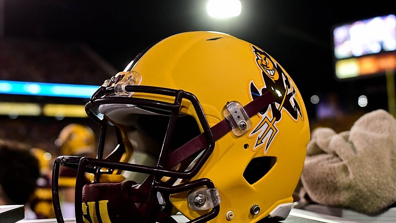 Oct 28, 2017; Tempe, AZ, USA; General view of an Arizona State Sun Devils helmet during the game against the USC Trojans at Sun Devil Stadium. Mandatory Credit: Matt Kartozian-USA TODAY Sports