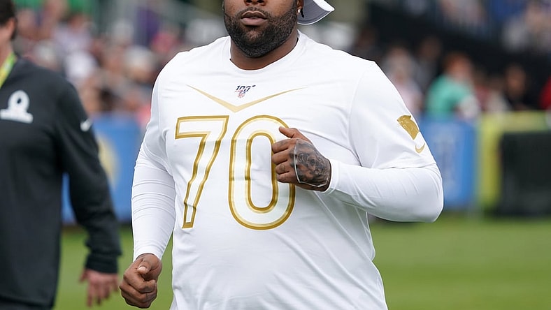 Jan 23, 2020; Kissimmee, Florida, USA; Carolina Panthers guard Carolina Panthers guard Trai Turner (70) during NFC practice at ESPN Wide World of Sports. Mandatory Credit: Kirby Lee-USA TODAY Sports