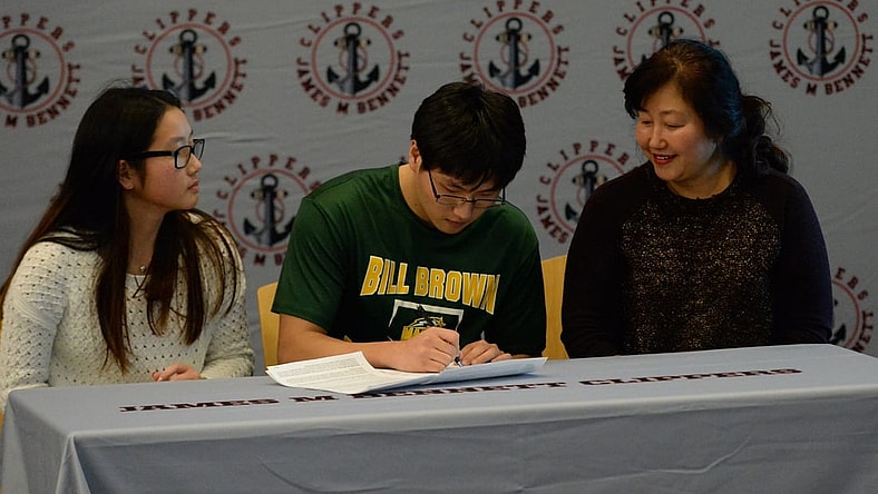 Sang Ho Baek signs his national letter of intent to play baseball at George Mason University on Wednesday, Feb. 12, 2020.

Jmb Signing 6