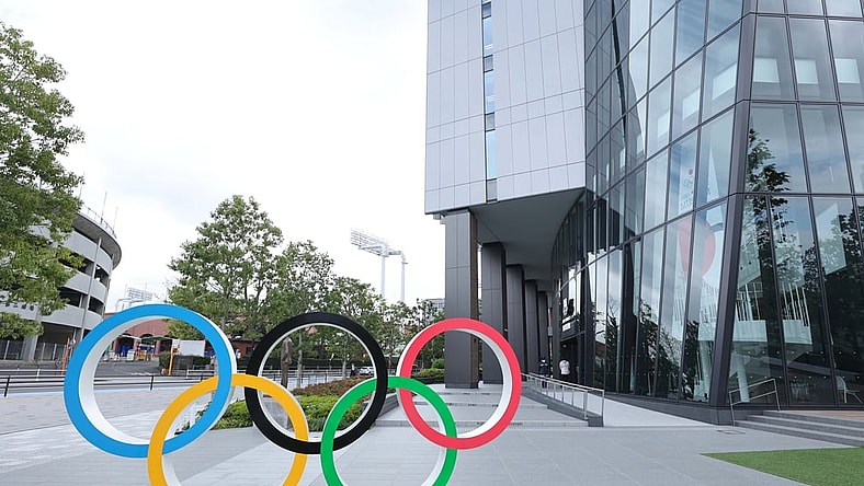Apr 6, 2021; Tokyo, JAPAN; General view of an Olympic rings in preparation for the Tokyo 2020 Olympic Summer Games set to begin in July 2021. Mandatory Credit: Yukihito Taguchi-USA TODAY Sports