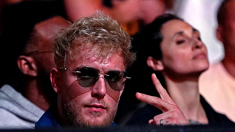 Apr 24, 2021; Jacksonville, Florida, USA; YouTube start Jake Paul looks on before Anthony Smith (Red Gloves) fights Jimmy Crute (Blue Gloves) during UFC 261 at VyStar Veterans Memorial Arena. Mandatory Credit: Jasen Vinlove-USA TODAY Sports