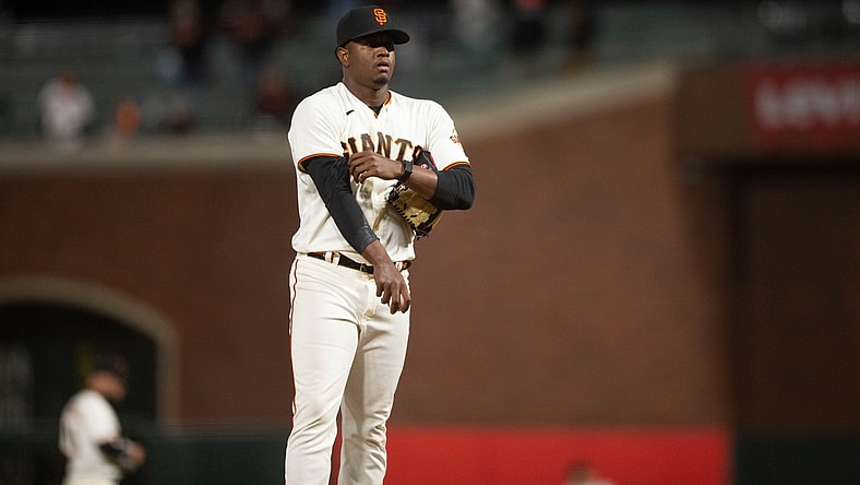 Apr 27, 2021; San Francisco, California, USA; San Francisco Giants pitcher Gregory Santos (78) on the mound against the Colorado Rockies during the tenth inning at Oracle Park. Mandatory Credit: D. Ross Cameron-USA TODAY Sports