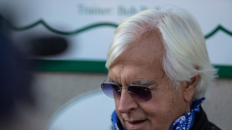 Medina Spirit's trainer Bob Baffert talks with the media during Kentucky Derby week. Medina Spirit tested positive for an abundance of an anti-inflammatory drug following the race. April 26, 2021

Af5i8224