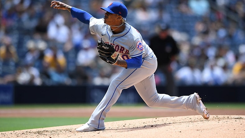 Jun 6, 2021; San Diego, California, USA; New York Mets starting pitcher Marcus Stroman (0) throws a pitch against the San Diego Padres during the third inning at Petco Park. Mandatory Credit: Orlando Ramirez-USA TODAY Sports