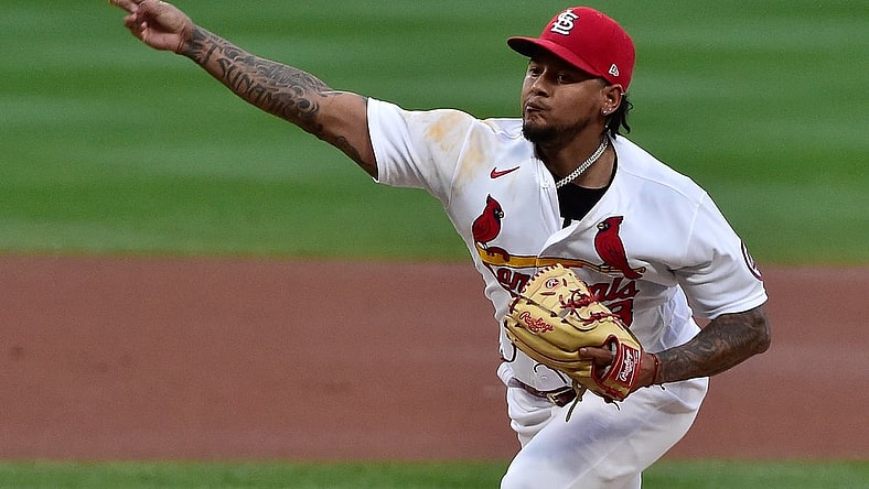 Jun 8, 2021; St. Louis, Missouri, USA;  St. Louis Cardinals starting pitcher Carlos Martinez (18) pitches during the first inning against the Cleveland Indians at Busch Stadium. Mandatory Credit: Jeff Curry-USA TODAY Sports