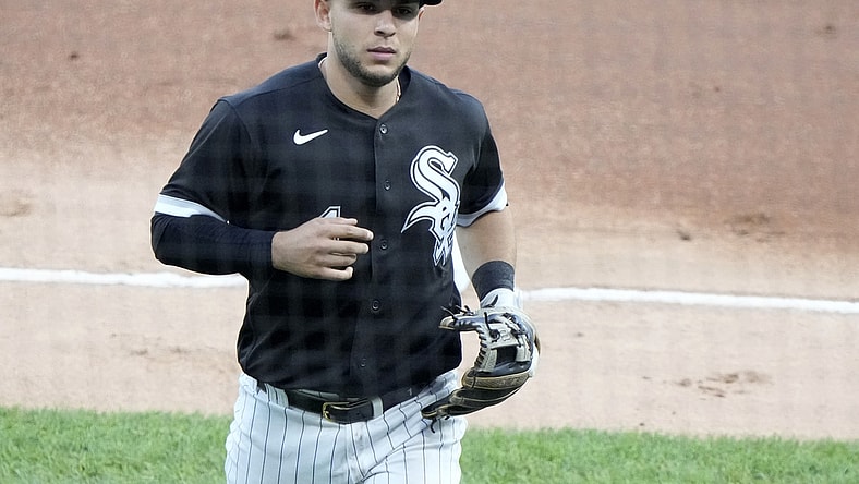 Jun 9, 2021; Chicago, Illinois, USA; Chicago White Sox second baseman Nick Madrigal (1) during the first inning against the Toronto Blue Jays at Guaranteed Rate Field. Mandatory Credit: Mike Dinovo-USA TODAY Sports