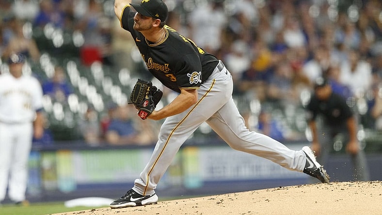 Jun 11, 2021; Milwaukee, Wisconsin, USA; Pittsburgh Pirates pitcher Chase De Jong (37) throws a pitch during the first inning against the Milwaukee Brewers at American Family Field. Mandatory Credit: Jeff Hanisch-USA TODAY Sports