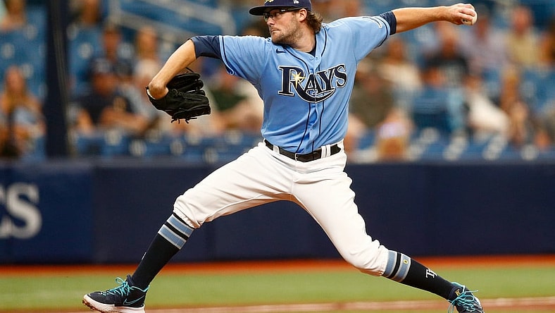 Jun 13, 2021; St. Petersburg, Florida, USA; Tampa Bay Rays relief pitcher Josh Fleming (19) throws a pitch in the third inning against the Baltimore Orioles at Tropicana Field. Mandatory Credit: Nathan Ray Seebeck-USA TODAY Sports
