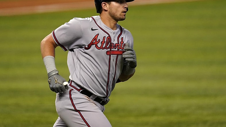 Jun 13, 2021; Miami, Florida, USA; Atlanta Braves third baseman Austin Riley (27) rounds the bases after hitting a solo homerun in the 3rd inning against the Miami Marlins at loanDepot park. Mandatory Credit: Jasen Vinlove-USA TODAY Sports