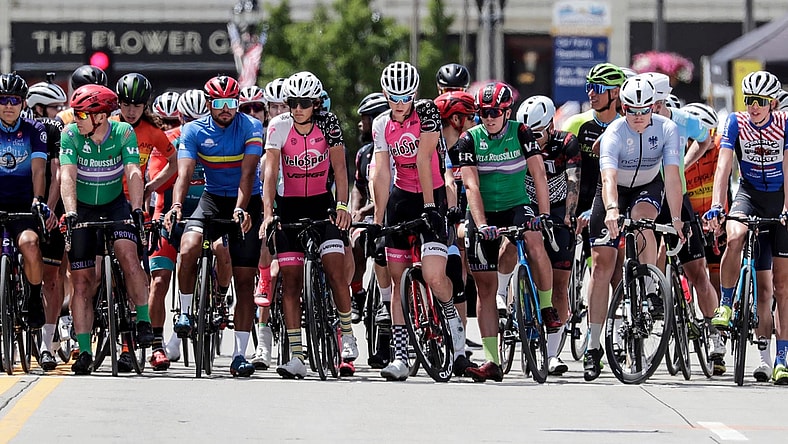 Men wait the start of the Category 2/3 race during the Tour of America's Dairyland, Monday, June 21, 2021, in Manitowoc, Wis.

Man 062121 Tour Of Americas Dairyland Gck 008