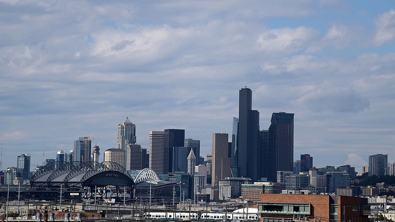 Aug 30, 2018; Seattle, WA, USA; General overall view of Safeco Field and CenturyLnk Field and the downtown Seattle skyline. Mandatory Credit: Kirby Lee-USA TODAY Sports