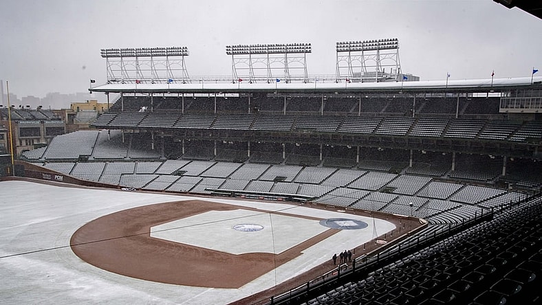Apr 14, 2019; Chicago, IL, USA; Scenes of a snow/rain cancelled game between the Los Angeles Angels at Chicago Cubs at Wrigley Field. Mandatory Credit: Patrick Gorski-USA TODAY Sports