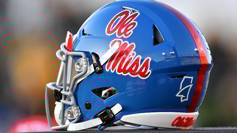Oct 12, 2019; Columbia, MO, USA; A general view of a Mississippi Rebels helmet during the game against the Missouri Tigers at Memorial Stadium/Faurot Field. Mandatory Credit: Denny Medley-USA TODAY Sports