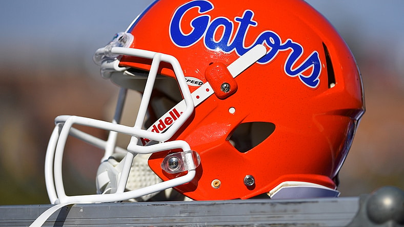 Nov 16, 2019; Columbia, MO, USA; A general view of a Florida Gators helmet during the second half  against the Missouri Tigers at Memorial Stadium/Faurot Field. Mandatory Credit: Denny Medley-USA TODAY Sports
