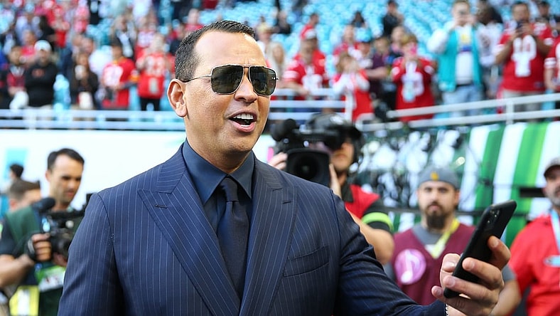 Feb 2, 2020; Miami Gardens, Florida, USA; Alex Rodriguez on the sidelines before Super Bowl LIV between the Kansas City Chiefs and San Francisco 49ers at Hard Rock Stadium. Mandatory Credit: Mark J. Rebilas-USA TODAY Sports