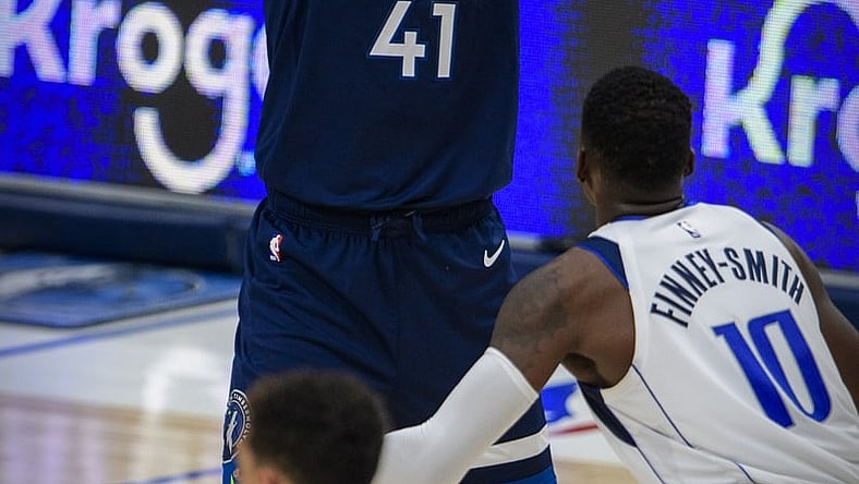 Dec 17, 2020; Dallas, Texas, USA; Minnesota Timberwolves forward Juan Hernangomez (41) in action during the game between the Dallas Mavericks and the Minnesota Timberwolves at the American Airlines Center. Mandatory Credit: Jerome Miron-USA TODAY Sports