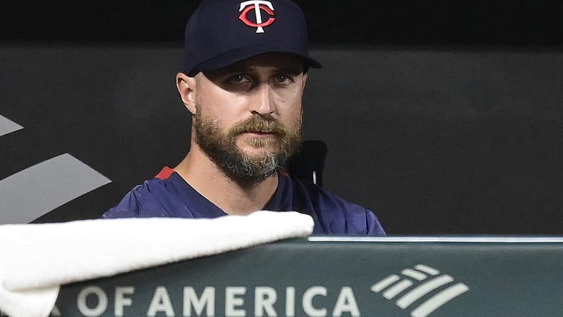 Jun 2, 2021; Baltimore, Maryland, USA;  Minnesota Twins manager Rocco Baldelli (5)  looks onto the field during the seventh inning H|  the at Oriole Park at Camden Yards. Mandatory Credit: Tommy Gilligan-USA TODAY Sports