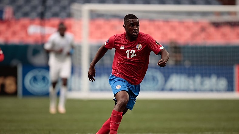 Jun 6, 2021; Denver, Colorado, USA; Costa Rica forward Joel Campbell (12) controls the ball in the first half against Honduras during the 2021 CONCACAF Nations League Finals soccer series third place match at Empower Field at Mile High. Mandatory Credit: Isaiah J. Downing-USA TODAY Sports