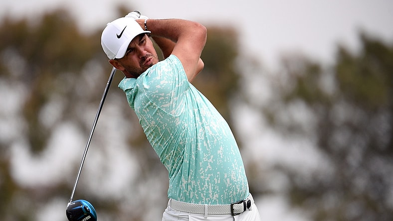 Jun 20, 2021; San Diego, California, USA; Brooks Koepka plays his shot from the second tee during the final round of the U.S. Open golf tournament at Torrey Pines Golf Course. Mandatory Credit: Orlando Ramirez-USA TODAY Sports