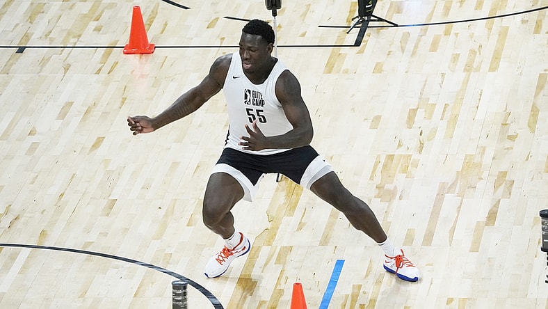 Jun 20, 2021; Chicago, Illinois, USA; Kofi Cockburn participates during the NBA G League Elite Camp at Wintrust Arena. Mandatory Credit: David Banks-USA TODAY Sports