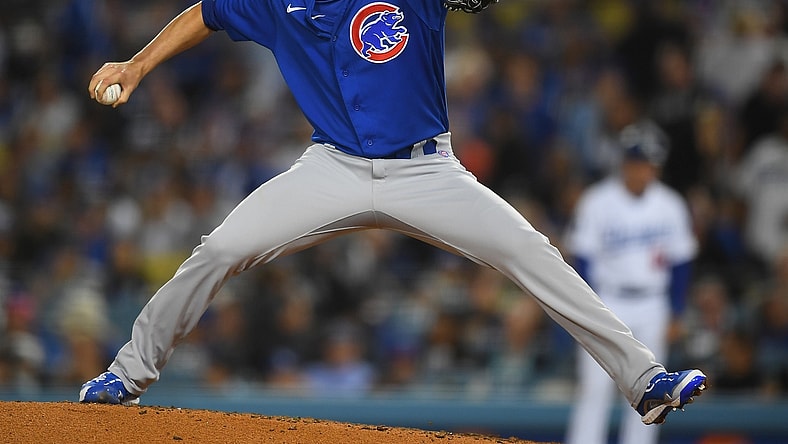 Jun 24, 2021; Los Angeles, California, USA; Chicago Cubs relief pitcher Ryan Tepera (18) throws a pitch during the eighth inning against the Los Angeles Dodgers at Dodger Stadium. Mandatory Credit: Jayne Kamin-Oncea-USA TODAY Sports