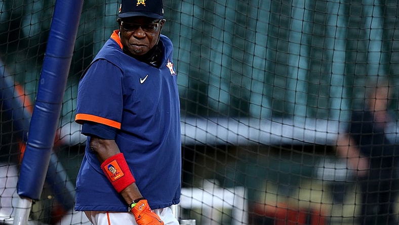 Jun 29, 2021; Houston, Texas, USA; Houston Astros manager Dusty Baker (12) prior to the game against the Baltimore Orioles at Minute Maid Park. Mandatory Credit: Erik Williams-USA TODAY Sports