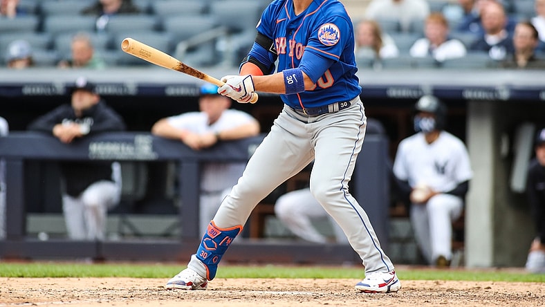 Jul 3, 2021; Bronx, New York, USA;  New York Mets right fielder Michael Conforto (30) at Yankee Stadium. Mandatory Credit: Wendell Cruz-USA TODAY Sports