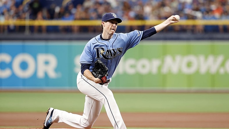 Jul 10, 2021; St. Petersburg, Florida, USA; Tampa Bay Rays starting pitcher Ryan Yarbrough (48) throws a pitch against the Toronto Blue Jays during the first inning at Tropicana Field. Mandatory Credit: Kim Klement-USA TODAY Sports