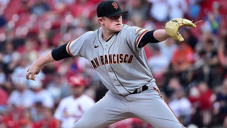 Jul 16, 2021; St. Louis, Missouri, USA;  San Francisco Giants starting pitcher Logan Webb (62) pitches during the first inning against the St. Louis Cardinals at Busch Stadium. Mandatory Credit: Jeff Curry-USA TODAY Sports